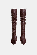 Kally – Slip On Faux Leather Long Gloves In Matte Finish - Nalani - Fashion Clothing and Decor
