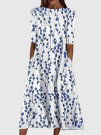 Karelieth Sophisticated Floral Print Midi Dress For Summer Lightweight Stretchable Fabric Coastal Inspired - Nalani - Fashion Clothing and Decor