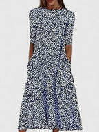 Karelieth Sophisticated Floral Print Midi Dress For Summer Lightweight Stretchable Fabric Coastal Inspired - Nalani - Fashion Clothing and Decor