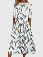 Karelieth Sophisticated Floral Print Midi Dress For Summer Lightweight Stretchable Fabric Coastal Inspired - Nalani - Fashion Clothing and Decor