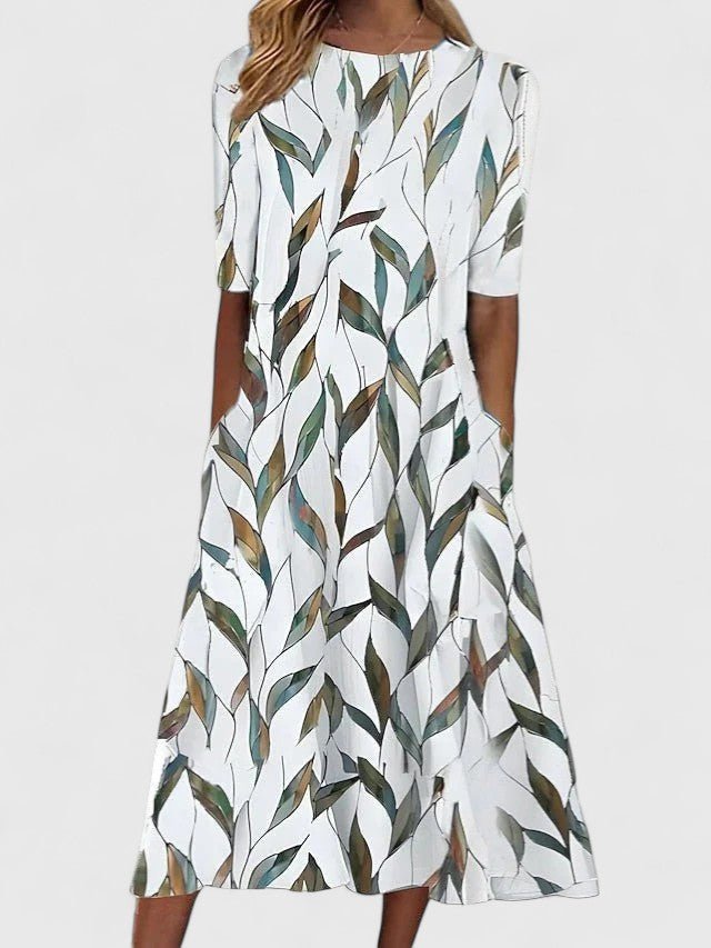 Karelieth Sophisticated Floral Print Midi Dress For Summer Lightweight Stretchable Fabric Coastal Inspired - Nalani - Fashion Clothing and Decor