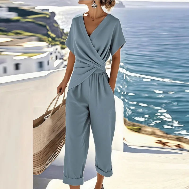 Kimberly | Elegant Two - Piece Set With Wrap - Front Top And Bottoms - Nalani - Fashion Clothing and Decor
