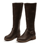 Knee High Boots With Buckle Strap And Low Block Heel - Nalani - UK Fashion Clothing and Decor