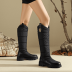 Knee High Boots With Quilted Shaft Sleek Fit And Lug Sole - Nalani - UK Fashion Clothing and Decor