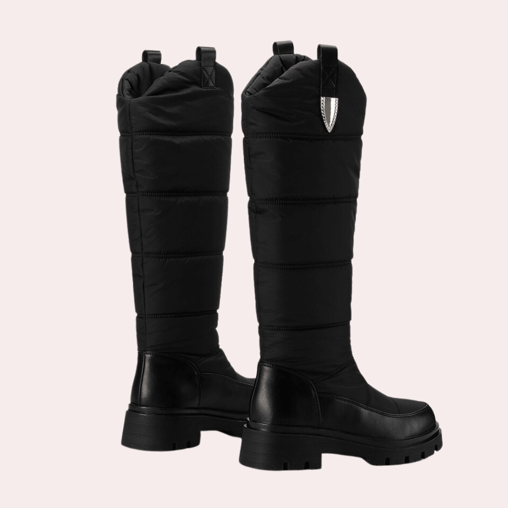 Knee High Boots With Quilted Shaft Sleek Fit And Lug Sole - Nalani - UK Fashion Clothing and Decor