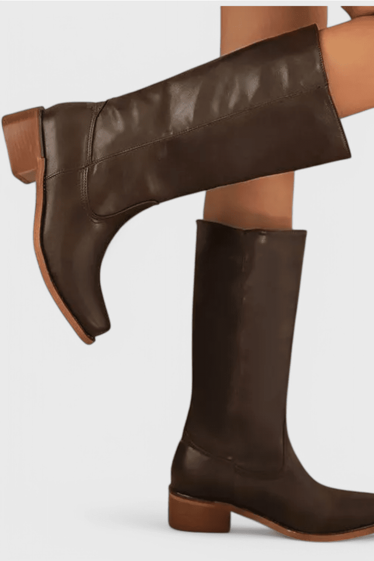 Knee High Boots With Stacked Heel And Round Toe For Women - Nalani - UK Fashion Clothing and Decor