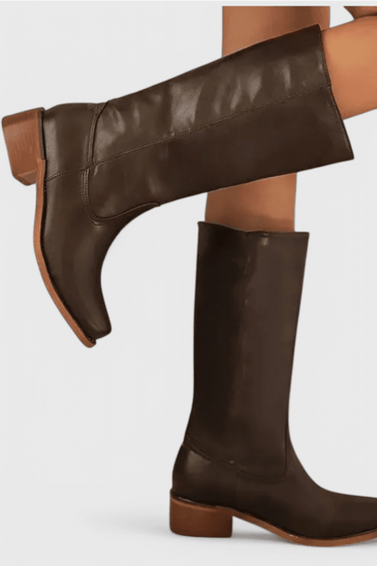 Knee High Boots With Stacked Heel And Round Toe For Women - Nalani - UK Fashion Clothing and Decor