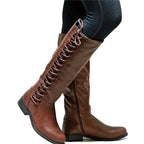 Knee High Lace Up Boots With Side Zipper Flat Sole Sleek Fit - Nalani - UK Fashion Clothing and Decor