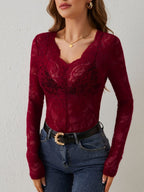 Lace V Neck Blouse With Long Sleeves For Elegant Evening - Nalani - UK and AUS Fashion Clothing and Decor