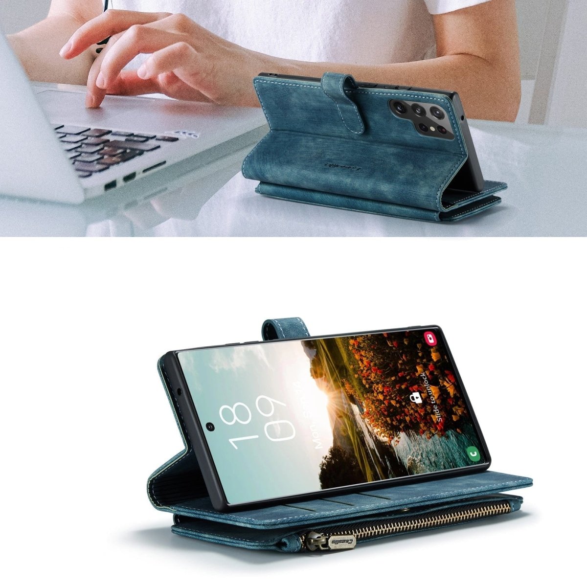 Leather Wallet Case With Zipper For Smartphones Card Slots - Nalani - UK Fashion Clothing and Decor