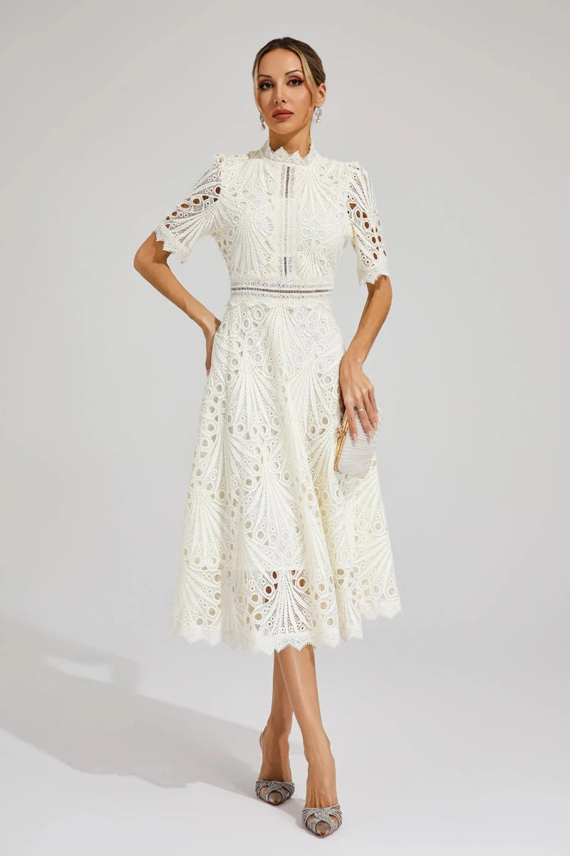 Liana | Elegant Lace Midi Dress For Women Wedding Guest Ready - Nalani - UK Fashion Clothing and Decor