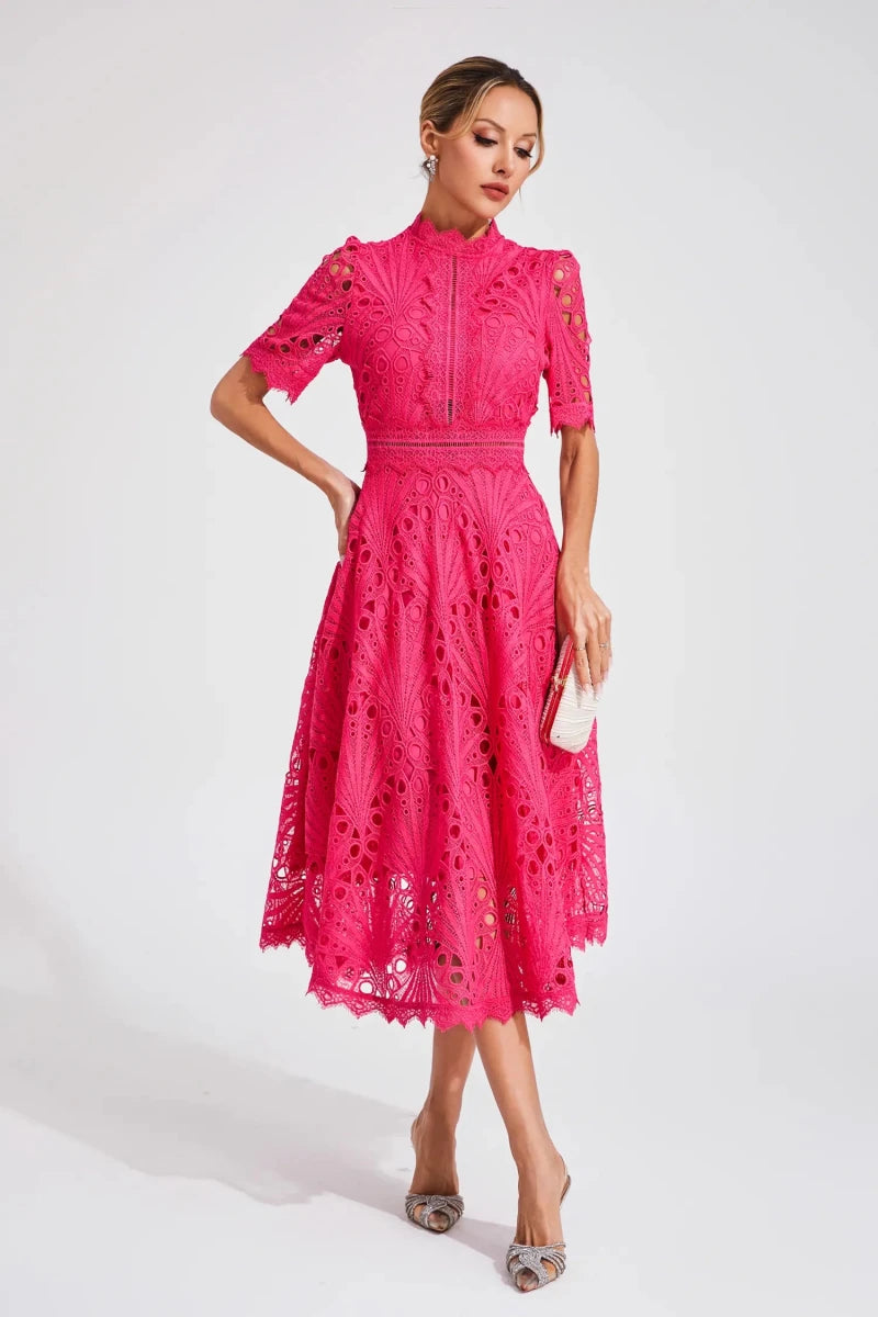 Liana | Elegant Lace Midi Dress For Women Wedding Guest Ready - Nalani - UK Fashion Clothing and Decor