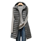 Lightweight Hooded Vest For Women Autumn Winter Midi Length - Nalani - UK Fashion Clothing and Decor
