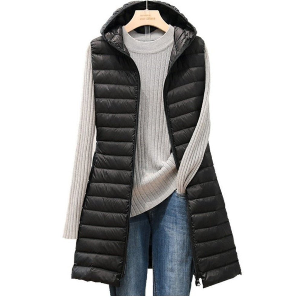 Lightweight Hooded Vest For Women Autumn Winter Midi Length - Nalani - UK Fashion Clothing and Decor