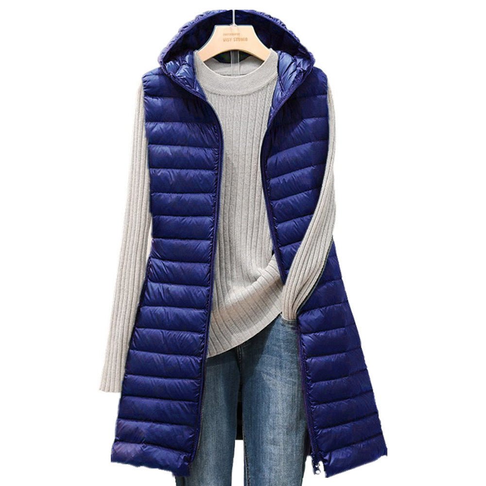 Lightweight Hooded Vest For Women Autumn Winter Midi Length - Nalani - UK Fashion Clothing and Decor