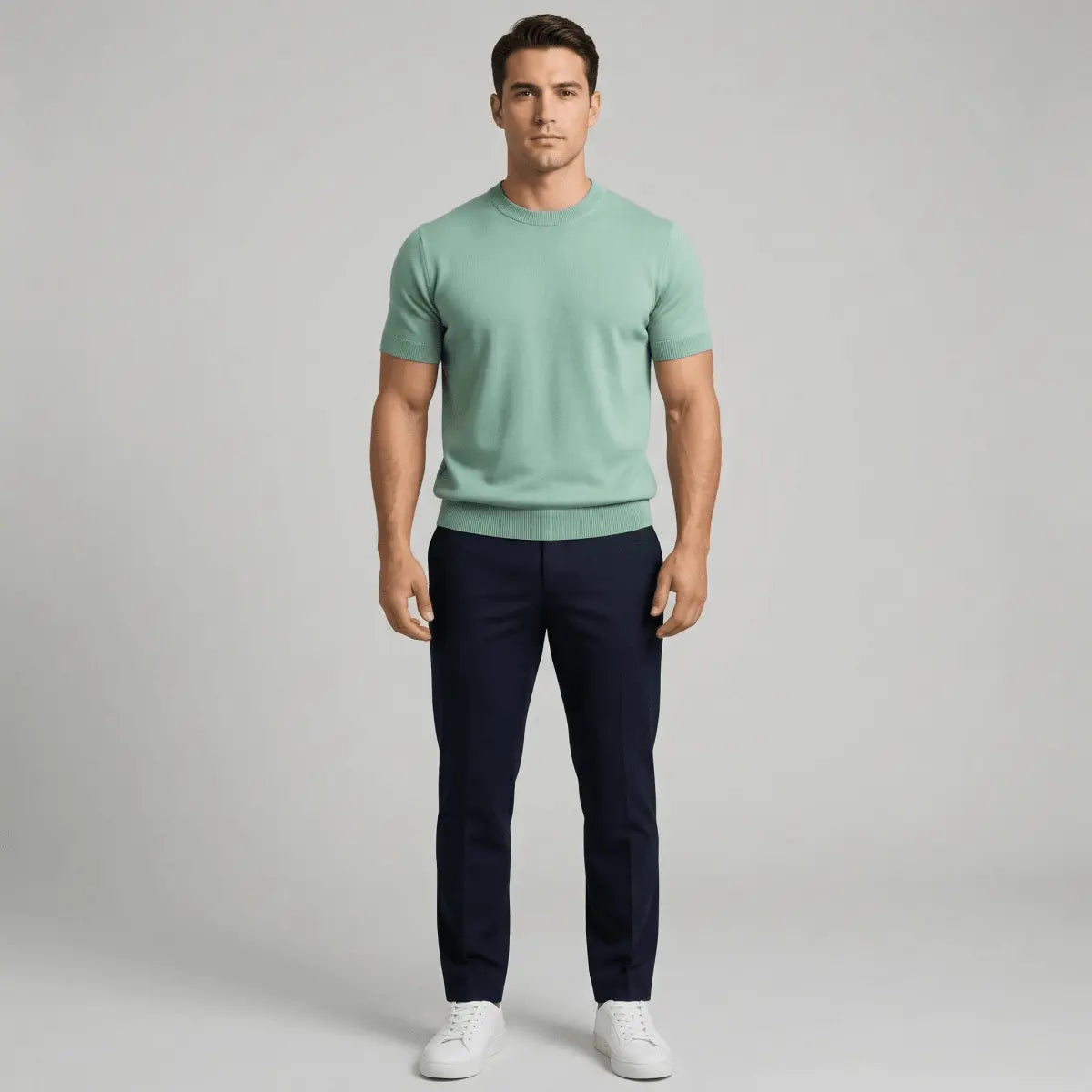Lightweight Men's Cotton Short Sleeve Crew Neck Shirt Slim Fit