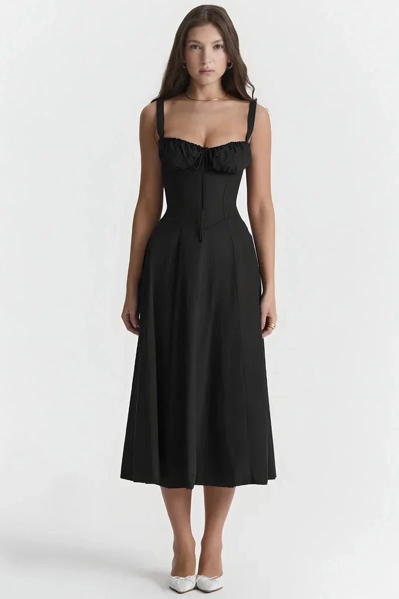 Linsay Dress In Soft Polyester With Corset Bodice And Back Tie - Nalani - Fashion Clothing and Decor