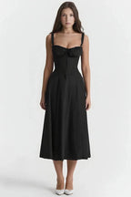Linsay Dress In Soft Polyester With Corset Bodice And Back Tie - Nalani - Fashion Clothing and Decor