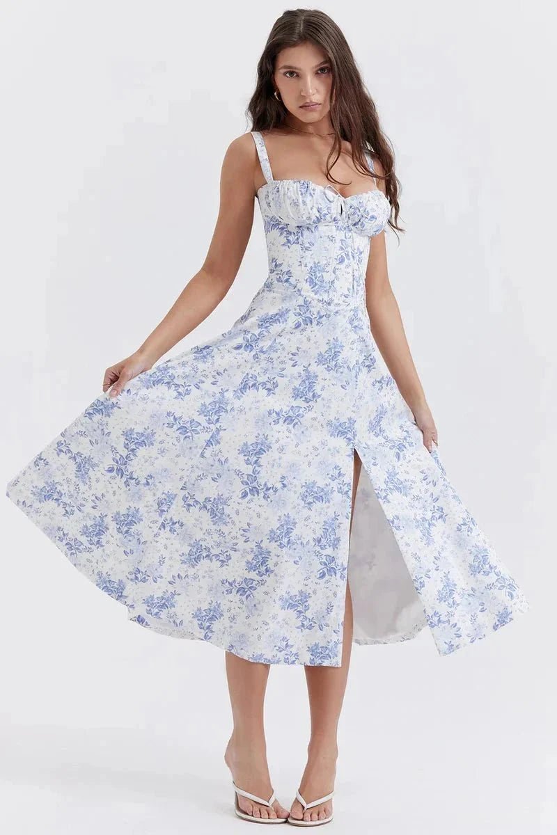 Linsay Dress In Soft Polyester With Corset Bodice And Back Tie - Nalani - Fashion Clothing and Decor