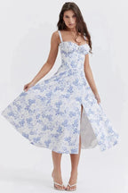 Linsay Dress In Soft Polyester With Corset Bodice And Back Tie - Nalani - Fashion Clothing and Decor