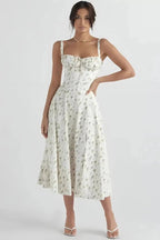 Linsay Dress In Soft Polyester With Corset Bodice And Back Tie - Nalani - Fashion Clothing and Decor