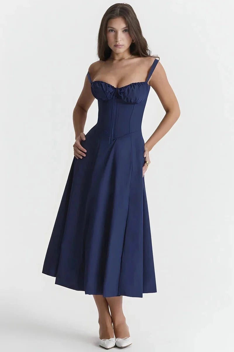 Linsay Dress In Soft Polyester With Corset Bodice And Back Tie - Nalani - Fashion Clothing and Decor