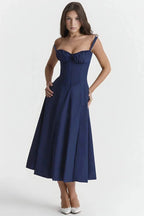 Linsay Dress In Soft Polyester With Corset Bodice And Back Tie - Nalani - Fashion Clothing and Decor