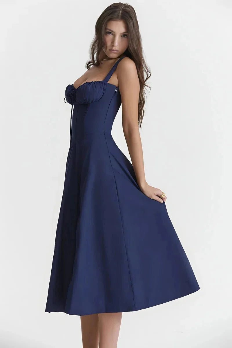 Linsay Dress In Soft Polyester With Corset Bodice And Back Tie - Nalani - Fashion Clothing and Decor