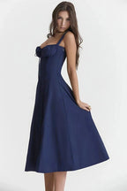 Linsay Dress In Soft Polyester With Corset Bodice And Back Tie - Nalani - Fashion Clothing and Decor