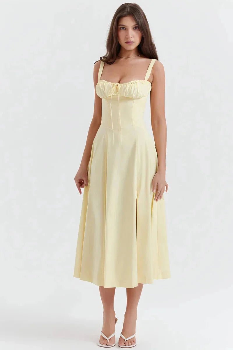 Linsay Dress In Soft Polyester With Corset Bodice And Back Tie - Nalani - Fashion Clothing and Decor