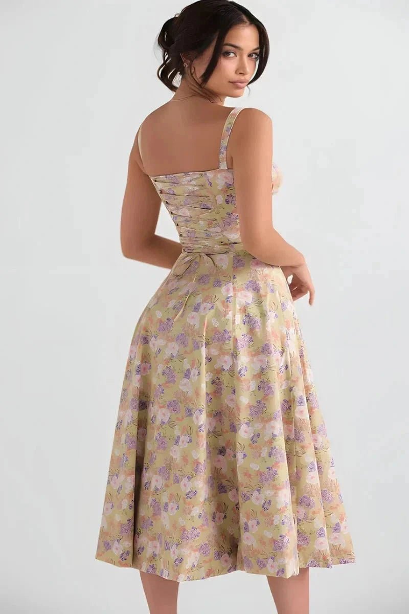 Linsay Dress In Soft Polyester With Corset Bodice And Back Tie - Nalani - Fashion Clothing and Decor