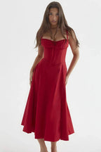 Linsay Dress In Soft Polyester With Corset Bodice And Back Tie - Nalani - Fashion Clothing and Decor