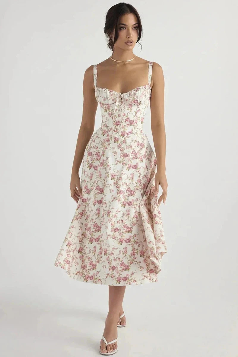 Linsay Dress In Soft Polyester With Corset Bodice And Back Tie - Nalani - Fashion Clothing and Decor