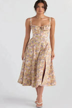 Linsay Dress In Soft Polyester With Corset Bodice And Back Tie - Nalani - Fashion Clothing and Decor