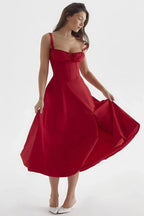 Linsay Dress In Soft Polyester With Corset Bodice And Back Tie - Nalani - Fashion Clothing and Decor