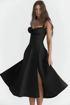 Linsay Dress In Soft Polyester With Corset Bodice And Back Tie - Nalani - Fashion Clothing and Decor