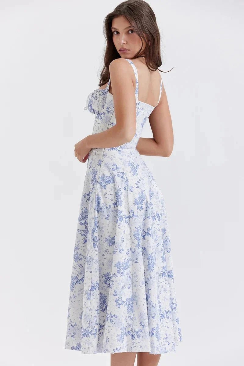 Linsay Dress In Soft Polyester With Corset Bodice And Back Tie - Nalani - Fashion Clothing and Decor