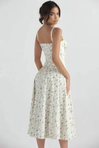 Linsay Dress In Soft Polyester With Corset Bodice And Back Tie - Nalani - Fashion Clothing and Decor