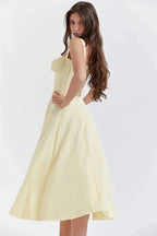 Linsay Dress In Soft Polyester With Corset Bodice And Back Tie - Nalani - Fashion Clothing and Decor