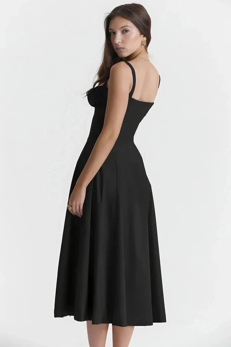 Linsay Dress In Soft Polyester With Corset Bodice And Back Tie - Nalani - Fashion Clothing and Decor