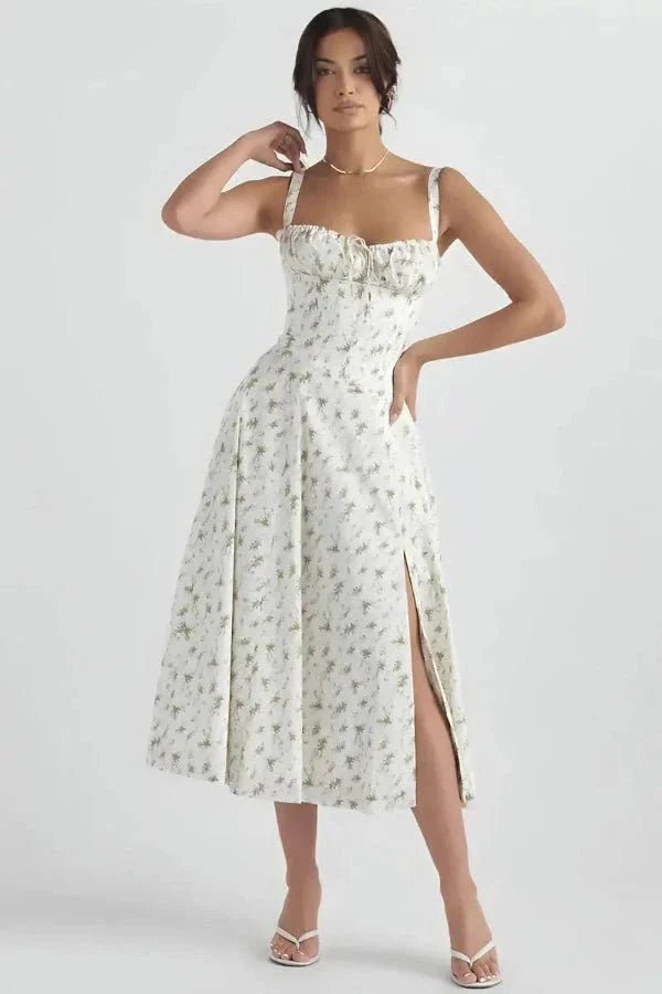 Linsay Dress In Soft Polyester With Corset Bodice And Back Tie - Nalani - Fashion Clothing and Decor