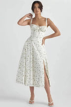 Linsay Dress In Soft Polyester With Corset Bodice And Back Tie - Nalani - Fashion Clothing and Decor