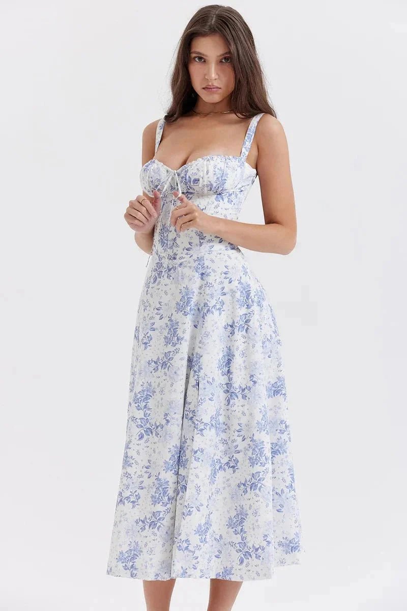 Linsay Dress In Soft Polyester With Corset Bodice And Back Tie - Nalani - Fashion Clothing and Decor