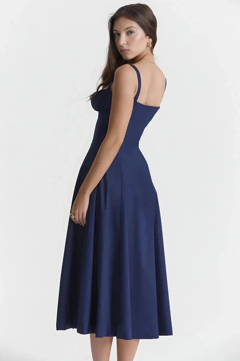 Linsay Dress In Soft Polyester With Corset Bodice And Back Tie - Nalani - Fashion Clothing and Decor