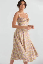 Linsay Dress In Soft Polyester With Corset Bodice And Back Tie - Nalani - Fashion Clothing and Decor