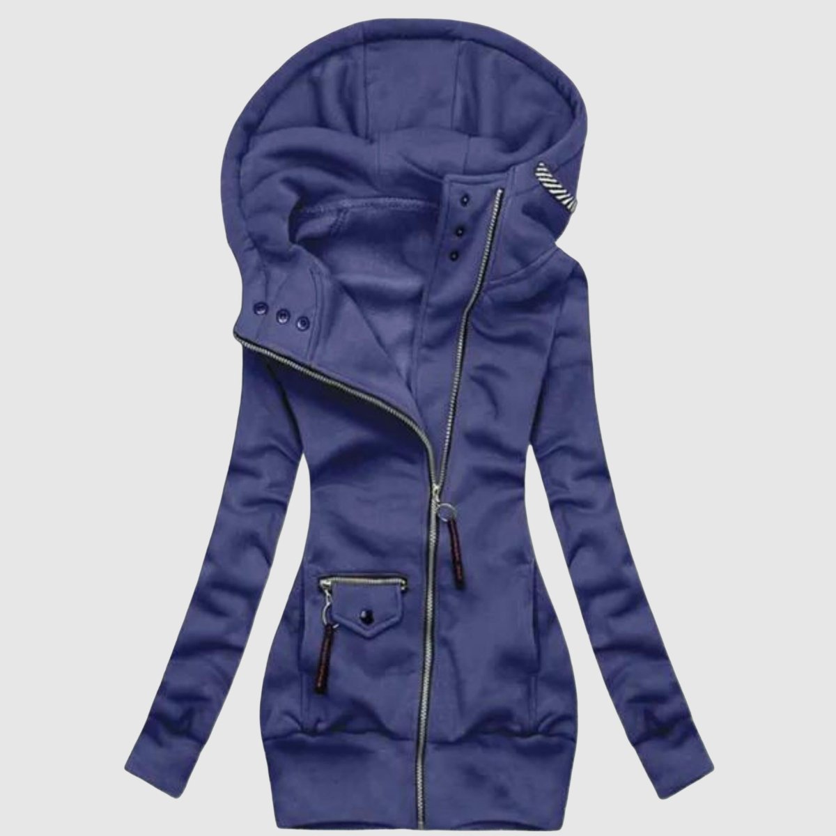 Long Asymmetric Zip Winter Jacket For Women With Cozy Oversized Hood - Nalani - UK Fashion Clothing and Decor