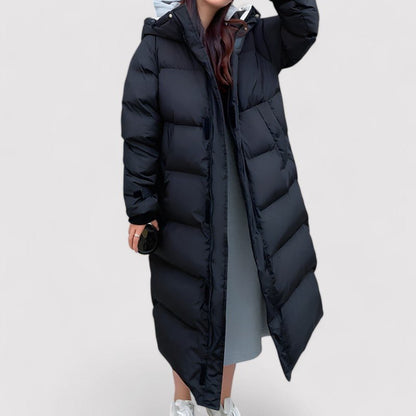 Long Black Waterproof Hooded Puffer Parka Jacket For Women - Nalani - UK Fashion Clothing and Decor