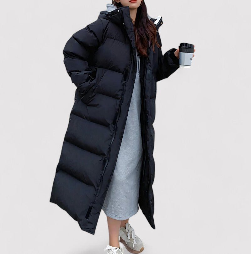 Long Black Waterproof Hooded Puffer Parka Jacket For Women - Nalani - UK Fashion Clothing and Decor