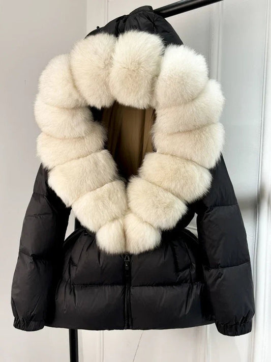Long Winter Puffer Jacket With Fur Hood For Women Deluxe - Nalani - UK Fashion Clothing and Decor
