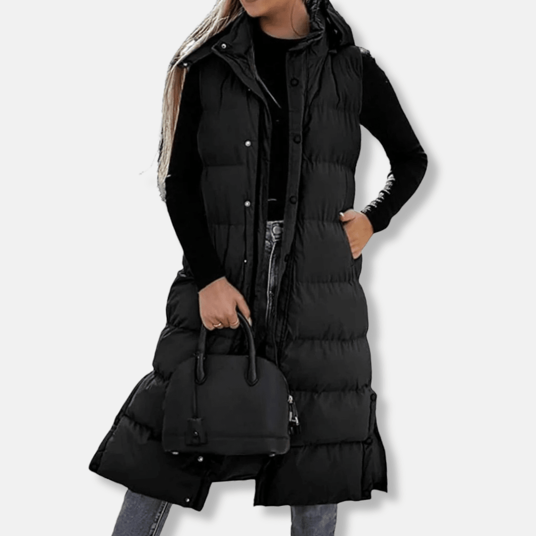 Longline Puffer Vest For Women Warm Winter Layering Outerwear - Nalani - UK Fashion Clothing and Decor